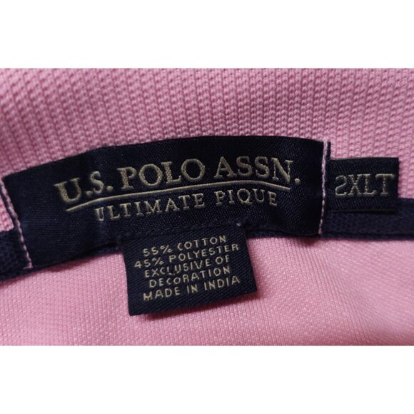 US Polo ASSN Mens 2XLT Pink Short Sleeves Ultimate Pique Blue Pony Polo Shirt - Picture 10 of 10